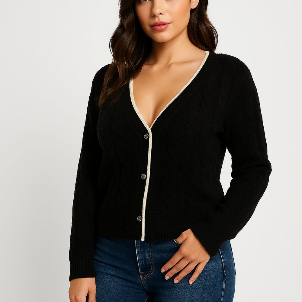 Maple & Cliff Women's Fleece Lined Button-Up Cardigan Black 3